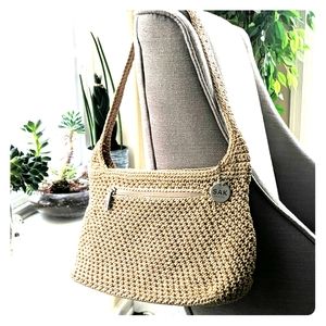 Woven gold and tan shoulder bag